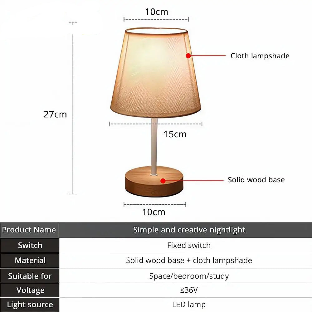 Meadows - Wooden Minimalist Table Lamp Wooden Base Fabric Lampshade