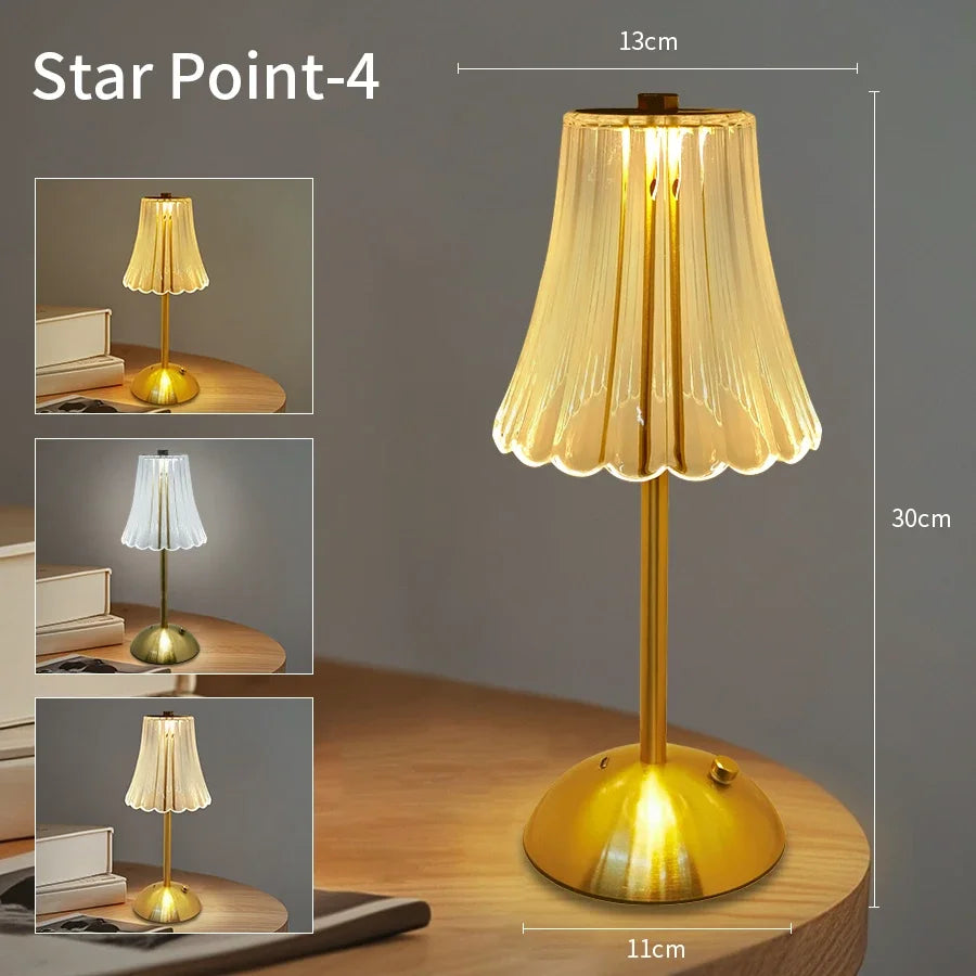 Star Point - Four Shade Options USB Rechargeable Crystal LED Desk Lamp