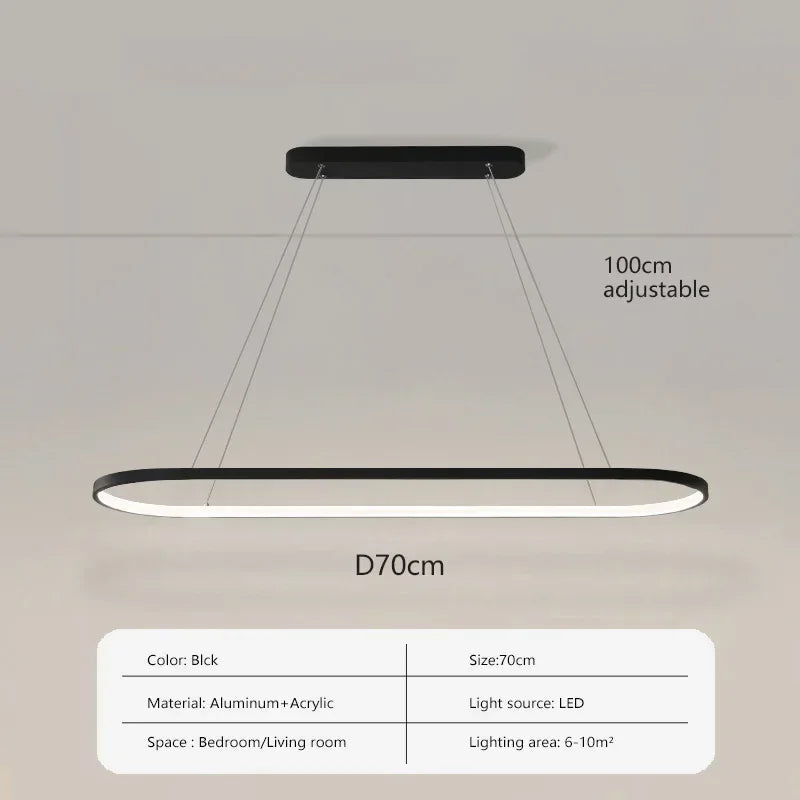Long Ellipse Black - Minimalist Ceiling Pendant Light LED 70/90cm