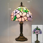 Tiffany - Pink Flowers Lampshade Vintage Glass Table Lamp E27