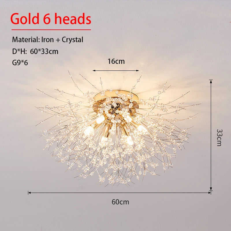 Dandelion Gold - Crystal Ceiling Light Fixture Golden Base 4/5/6 heads