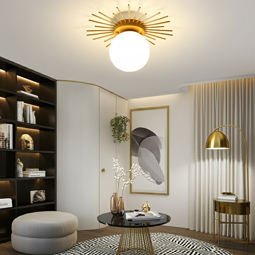 Sundial - Minimalist Golden 25/35cm Ceiling Light Fixture Sun Ray Base G9