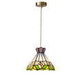Pendant light with stained glass shade on a white background