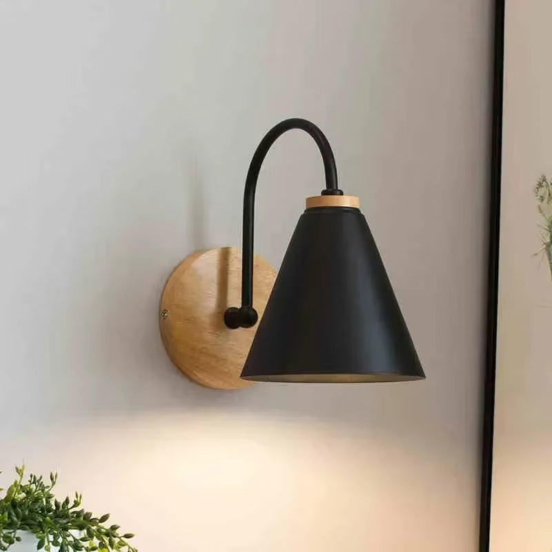 Wood & Cone Black - Minimalist Wall Sconce E27 Wall Light Fixture