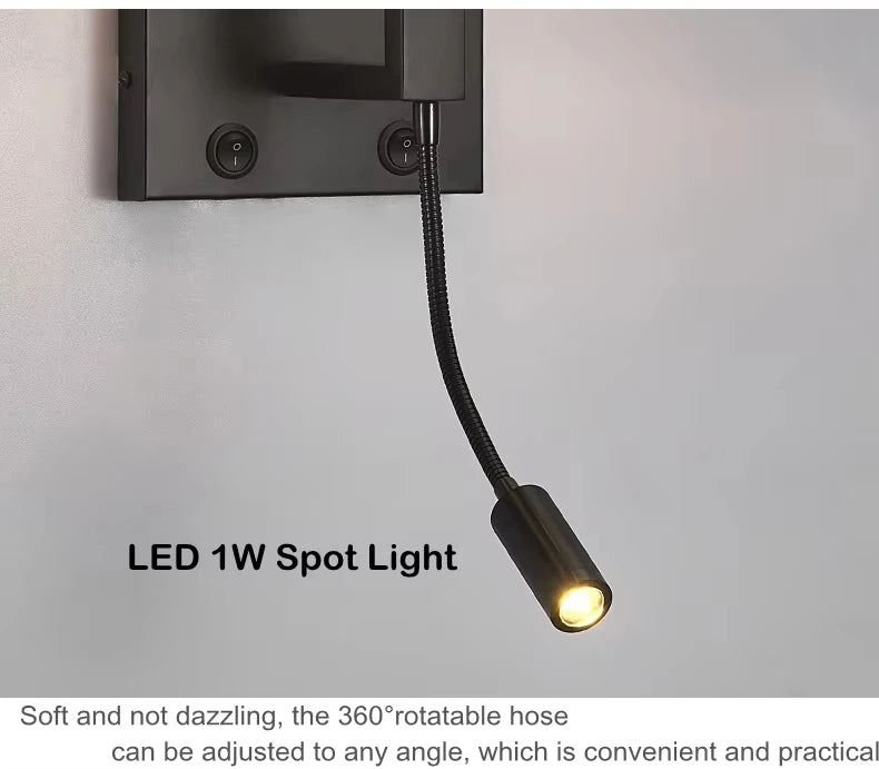 Wall & Spot Black - Modern Wall Sconce with Spot Light Fabric Lampshade E27 Wall Light