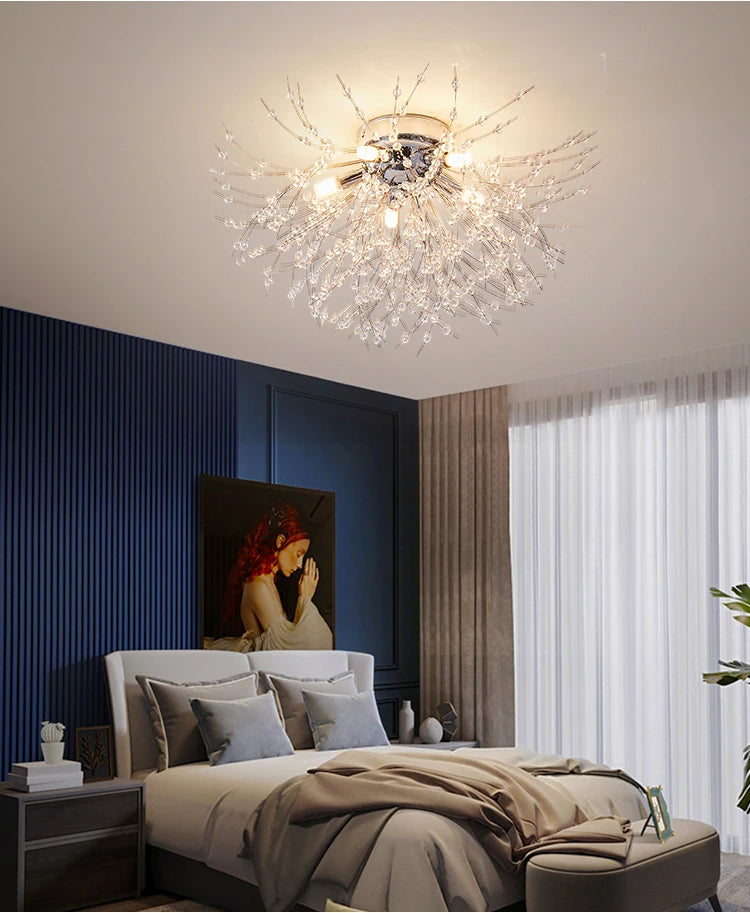 Dandelion Silver - Crystal Ceiling Light Fixture Chrome Base 4/5/6 heads