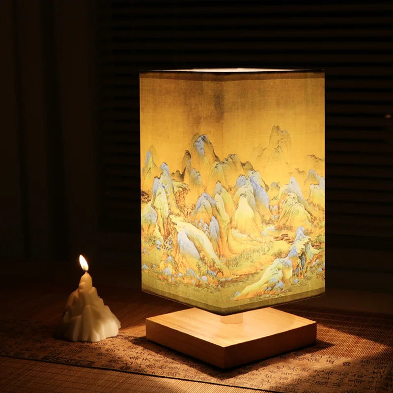 Tennen Lantern - Japanese Wooden Table Lamp E27 Multi-pattern Lampshade