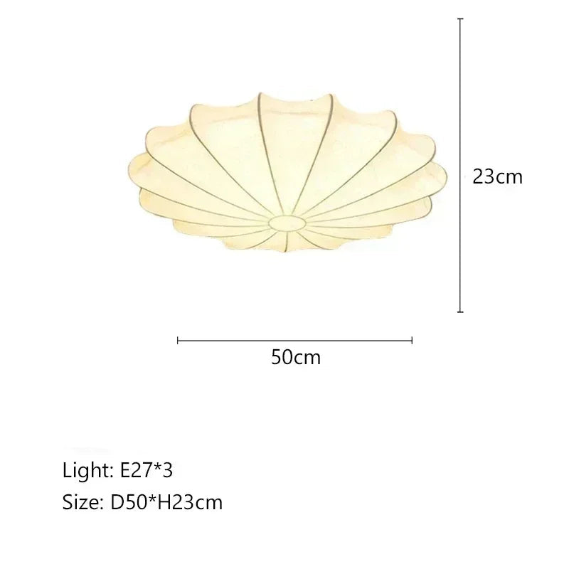 Kiku Cream - Japandi Ceiling Flush Light with Handcrafted Lampshade