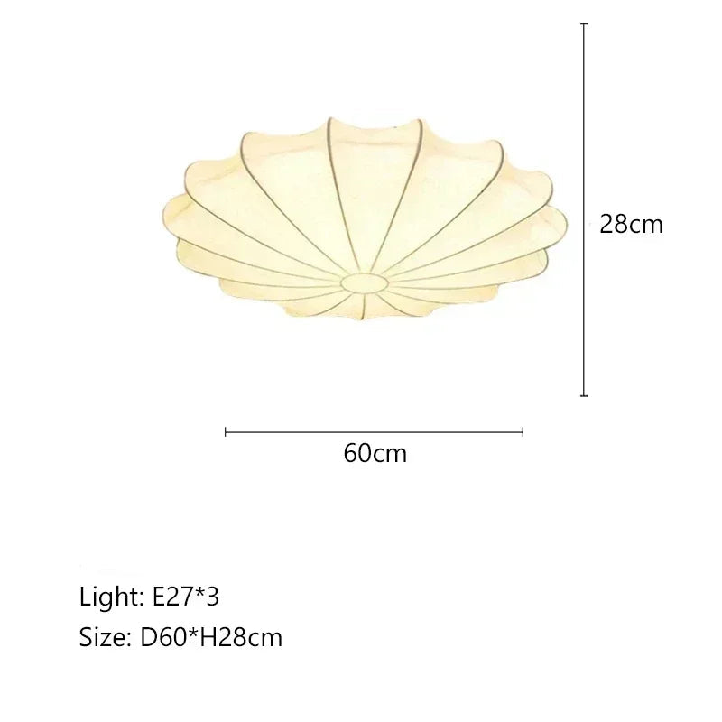 Kiku Cream - Japandi Ceiling Flush Light with Handcrafted Lampshade