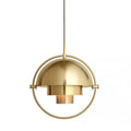 Gold pendant light fixture on a white background