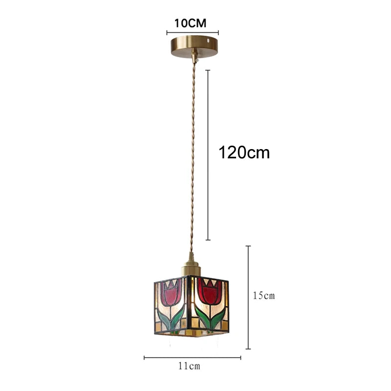 Tiffany Cube Tulip - Stained Glass Pendant Lamp
