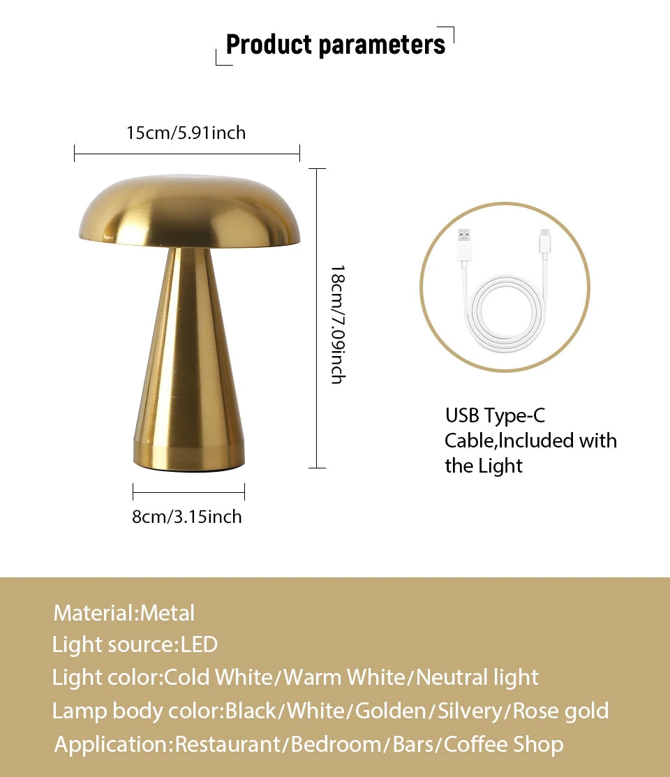 Aurea - Multicolour USB Rechargeable Lamp 5W LED (Gold/ Rose Gold/ Silver/ Black/ White)